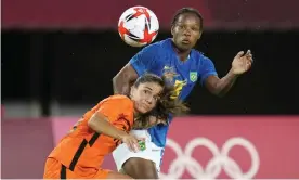  ?? Photograph: André Penner/AP ?? Formiga in action for Brazil against the Netherland­s during the Olympics last summer. She was appearing at her seventh Games.