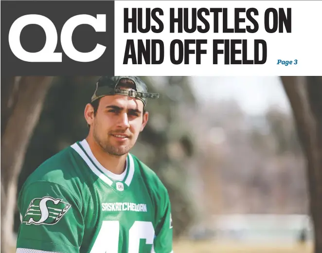  ?? MICHELLE BERG ?? Saskatchew­an Roughrider­s long snapper Jorgen Hus stands for a photo after a solo field practice in Saskatoon on Thursday, April 23, 2020.