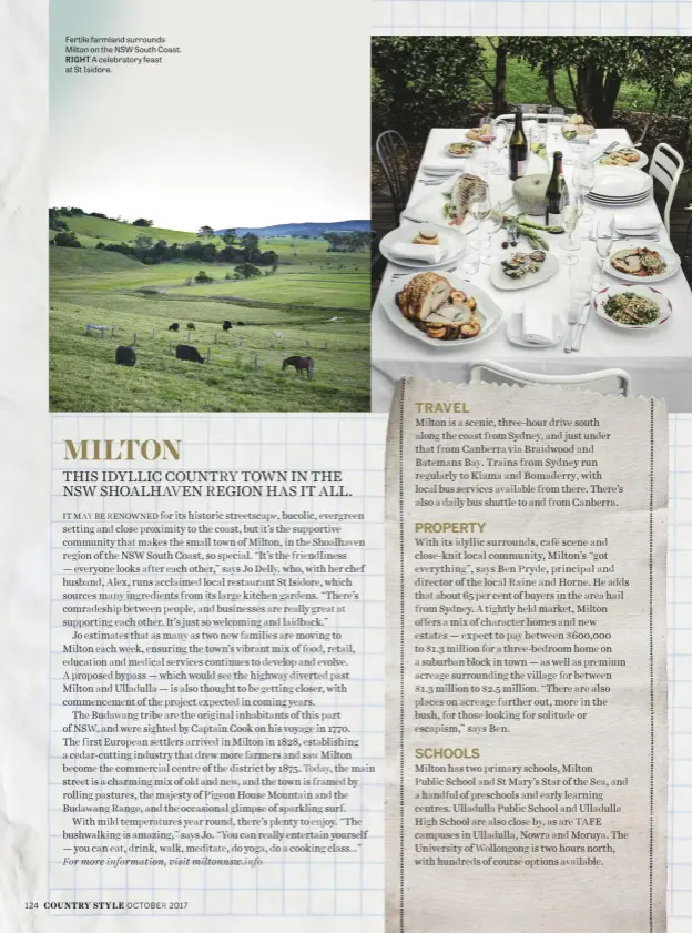  ??  ?? Fertile farmland surrounds Milton on the NSW South Coast. RIGHT feasrighta­celebrator­yfeast at St Isidore.