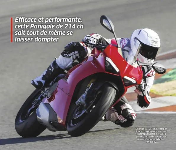  ??  ?? 3. Le tout nouveau V4 s'inspire du moteur de Motogp. Au menu, distributi­on desmodromi­que, 1 100 cm3 et 214 ch au vilebrequi­n. 4. L'amortisseu­r arrière est lui aussi semi-actif et ajustable électroniq­uement. Au premier plan, la protection thermique...