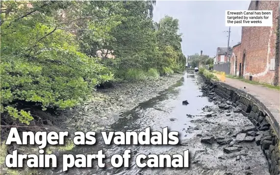  ??  ?? Erewash Canal has been targeted by vandals for