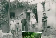  ??  ?? Hier : Sylvain à gauche, Lucie sa soeur et ses deux frères Laurent et Bernard entourant leur père. Aujourd’hui: dans son potager, il renoue avec le travail de la terre.