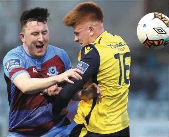  ??  ?? Sean Brennan’s superb strike ultimately counted for nothing in Finn Park on Friday night.