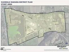  ??  ?? A Niagara Region map of the Glendale Avenue area included within the study.