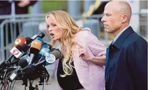  ?? AFP PIC ?? Adult-film actress Stormy Daniels with her lawyer Michael Avenatti in Lower Manhattan, New York.