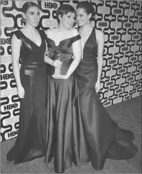  ?? INVISION ?? Zosia Mamet, left, Lena Dunham and Allison Williams arrive at HBO’s Golden Globe party.