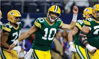  ?? ?? Jordan Love celebrates after throwing a second-half touchdown against the Dallas Cowboys. Photograph: Michael Ainsworth/AP