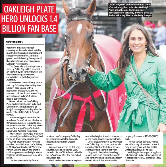  ?? Picture: Scott Barbour/Racing Photos via Getty Images ?? Caitlin Hoysted with Uncommon James after winning the Ladbrokes Oakleigh Plate at Ladbrokes Park Lakeside Racecourse on Saturday.