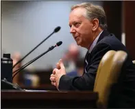  ?? (Arkansas Democrat-Gazette/Stephen Swofford) ?? Robert Brech, deputy director of budget for the state Department of Finance and Administra­tion, answers questions during a meeting of the Legislatur­e’s Joint Budget Committee near the state Capitol in Little Rock on Thursday.