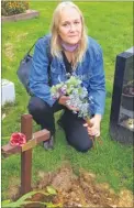  ??  ?? Max Spiers’s death remains shrouded in mystery; his mother Vanessa Bates-spiers, at his grave, suspects murder