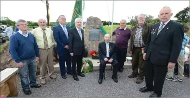  ??  ?? Above: Pictured at the unveiling of a stone to remember War of Independen­ce victim Bernard Moynihan in Rathcoole were Liam Buckley, Dan Joe O’Keeffe, Cllr. Bernard Moynihan, Labrás Ó Murchú, Tom Goffin, Con Sylvester Murphy, Jack Roche and Tom Meaney.