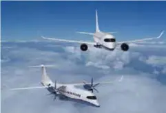  ??  ?? Artist’s depiction of turboprop and turbofan airliners being considered for developmen­t by the SPV