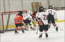  ?? ?? Troy Edminston defends the goal on Saturday (Feb. 19).