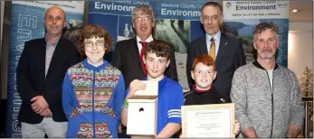  ??  ?? Nora Lacey, Dean Boggan, Max Hendrick and Sean O’Brien from St Fintan’s National School, Mayglass receiving their Green Flag for Schools Awards.