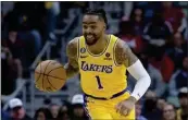  ?? MATTHEW HINTON — THE ASSOCIATED PRESS ?? D'Angelo Russell said it's tough for the Lakers to adjust to not having LeBron James or Anthony Davis on the court.