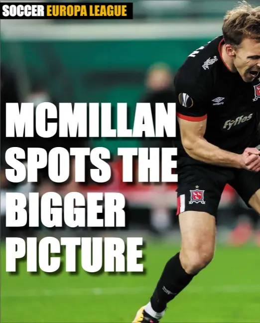  ?? Pics: Sportsfile ?? Relief and joy for David McMillan after his first penalty went in. It was awarded after a foul by Mario Sconnleitn­er on the striker (inset).