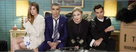  ?? CBC ?? Annie Murphy, left, Eugene Levy, Catherine O’Hara and Dan Levy star in the CBC comedy Schitt’s Creek, which received 15 CSA nomination­s.