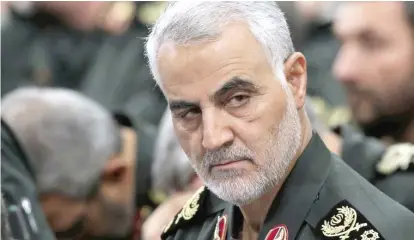  ?? AP ?? Iranian Revolution­ary Guard Gen. Qassem Soleimani was killed Jan. 3 by a U.S. airstrike near Baghdad’s airport.