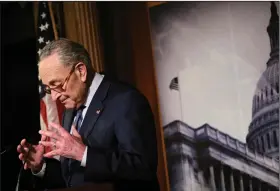 ?? (The New York Times/T.J. Kirkpatric­k) ?? There will always be “a giant asterisk next to the president’s acquittal,” Senate Minority Leader Charles Schumer said Wednesday after the vote, citing the quick trial and the refusal of GOP senators to call witnesses.