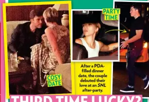  ??  ?? Aft After a PDAPDA filled dinner date, the couple debuted their love at an SNL after-party.