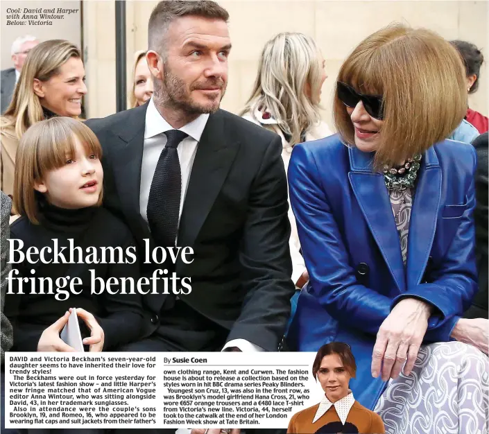  ??  ?? Cool: David and Harper with Anna Wintour. Below: Victoria