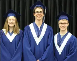  ??  ?? SUEANN MUSICK/THE NEWS Michaelea Vladovic, left, Luke MacIsaac, centre, and Gaelen Bent accepted awards during NNEC’s graduation ceremony Wednesday at the Pictou County Wellness Centre.