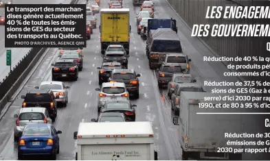  ?? PHOTO D'ARCHIVES, AGENCE QMI ?? Le transport des marchandis­es génère actuelleme­nt 40 % de toutes les émissions de GES du secteur des transports au Québec.