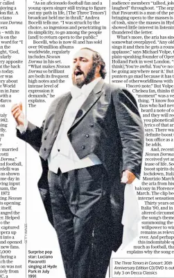  ??  ?? Surprise pop star: Luciano Pavarotti singing at Hyde Park in July 1991