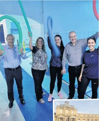  ??  ?? Wally Birch, left, and Peter Birch with staff from the Victoria Leisure Centre; the historic building on the Promenade, inset