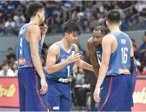  ?? ALVIN S. GO ?? KIEFER RAVENA (second from left) practiced with Gilas Pilipinas for the first time on Monday night after serving his FIBA suspension.