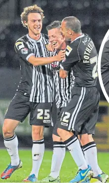  ?? ?? Mark Fotheringh­am with Callum Mcgregor after he’d scored on his Notts County debut in 2013, and (right) alongside Felix Magath during their time together at Hertha Berlin last season