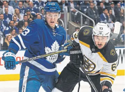  ?? CLAUS ANDERSEN/GETTY IMAGES ?? Leafs freshman Travis Dermott has received a few colourful jabs from Bruins agitator Brad Marchand: “Usually I end up laughing.”