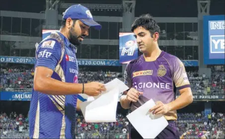  ?? BCCI ?? Mumbai Indians captain Rohit Sharma (left) knows their excellent record won’t matter if he can't lead his team to victory against a tough Kolkata Knight Riders.