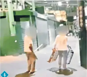  ??  ?? 4 Bakery workers join police in pursuit of the terrorists, carrying a broom and plastic bread baskets