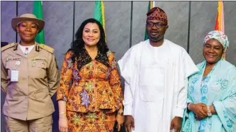  ?? ?? L-R: Comptrolle­r-General, Nigeria Immigratio­n Service, Kemi Nanna Nandap; Minister of Industry, Trade and Investment, Dr. Doris Uzoka-Anite; Minister of Interior, Hon. Olubunmi Tunji-Ojo, and Permanent Secretary, Ministry of Interior, Dr. Aishetu Gogo Ndayako, at a stakeholde­rs’ meeting where it was agreed to pause the implementa­tion of the Expatriate Employment Levy in Abuja…yesterday