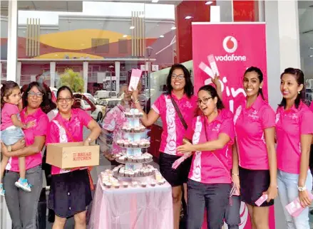  ??  ?? Vodafone Fiji staff at the PINKTOBER launch at Damodar City yesterday.