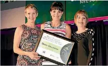  ??  ?? Category sponsor Powermusic Nikki Williams, left, with Group Exercise PreChoreog­raphed Instructor of the Year award winner Debby Callaghan and Powermusic’s Kelly Hadwin.