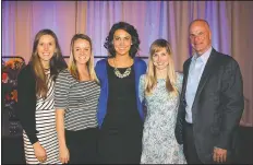  ?? NWA Democrat-Gazette/CARIN SCHOPPMEYE­R ?? Marisa Frink (from left), Jennifer Pickering, Kali Davis, Jaime Frye and Tim Marrin represent Procter &amp; Gamble at An Evening with Geena Davis.