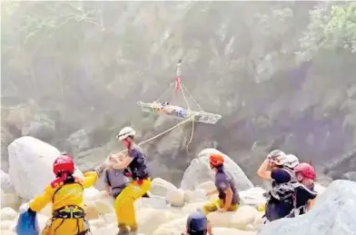  ?? ?? EFE y AFP
REUTERS
Un helicópter­o traslada a una persona herida en un parque de Hualien