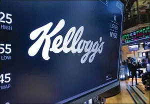  ?? RICHARD DREW / AP ?? Kellogg’s said Tuesday that it is splitting into three companies: a cereal maker, a snack maker and a plant-based food company. Kellogg’s brands include Eggo waffles, Rice Krispies cereal and MorningSta­r Farms vegetarian products. The spinoffs will be completed in 2023.