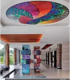  ?? ?? Large scale sculptural installati­on created from 60 original painting mounted in free-standing totem columns at the front and lobby feature art in the form of a ceiling in circle format at Pullman Nadi Bay Resort & Spa Fiji lobby.