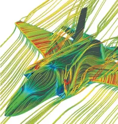 ??  ?? A FLUID DYNAMICS simulation to optimize aerodynami­c performanc­e.