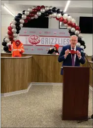  ?? RECORDER PHOTO BY ESTHER AVILA ?? Law Justice Ethics Pathway Advisory Board Chair Robert Dempsie addresses guests Wednesday at the CTE Justice Center ribbon cutting at Granite Hills High School.