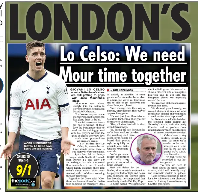  ?? TOM HOPKINSON ?? WORK IN PROGRESS: Giovani Lo Celso says Spurs are still learning