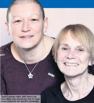  ??  ?? Susie Lockyer, right, with niece Lisa Seccombe who shaved her hair to raise money towards her auntie’s campaign