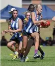  ??  ?? Sophie Thornton (with ball) of Harristown State High School is a part of the initial training squad for the U17s girls Darling Downs Demons.