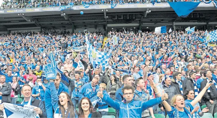  ??  ?? HAPPY THRONG: St Johnstone fans at the scene of their Scottish Cup victory seven years ago at Celtic Park, when the Perth side beat Dundee United to win their first major trophy.