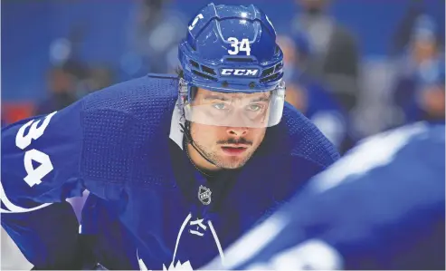  ?? CLAUS ANDERSEN / GETTY IMAGES ?? Auston Matthews of the Toronto Maple Leafs has scored 56 goals in his last 82 regular-season games. That's eight more goals than the perennial Rocket Richard Trophy winner Alexander Ovechkin, which has some commentato­rs wondering if this is the year that Ovie will pass the torch.