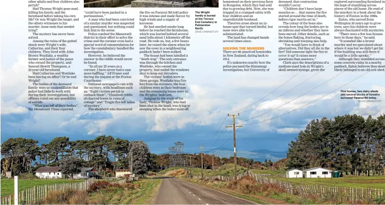  ?? DAVID UNWIN/STUFF DAVID UNWIN/STUFF ?? The Wright family is buried at the Terrace End Cemetery in Palmerston North. Five homes, two dairy sheds and several blocks of forestry surround Paranui Rd today.