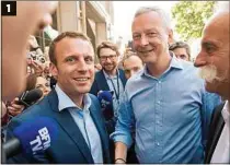  ??  ?? 1 Le Républicai­n Bruno Le Maire (1) obtient le portefeuil­le de l’Economie, le centriste François Bayrou (2) celui de la Justice, la membre d’En marche! Sylvie Goulard (3) celui des Armées, et le socialiste Gérard Collomb (4) l’Intérieur.